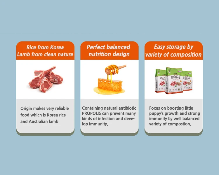 
Pet food from Korea made Natural Ingredient Popular Dog food lamb food Australia Lamb Korea Rice Under 1 year old 2KG 