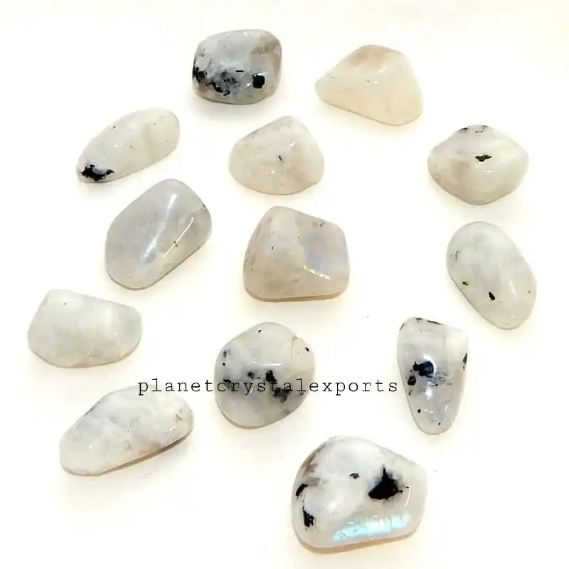 Natural White Rainbow Moonstone Tumble Stone High Polished Moonstone  Crystal Gravel Stone Wholesale