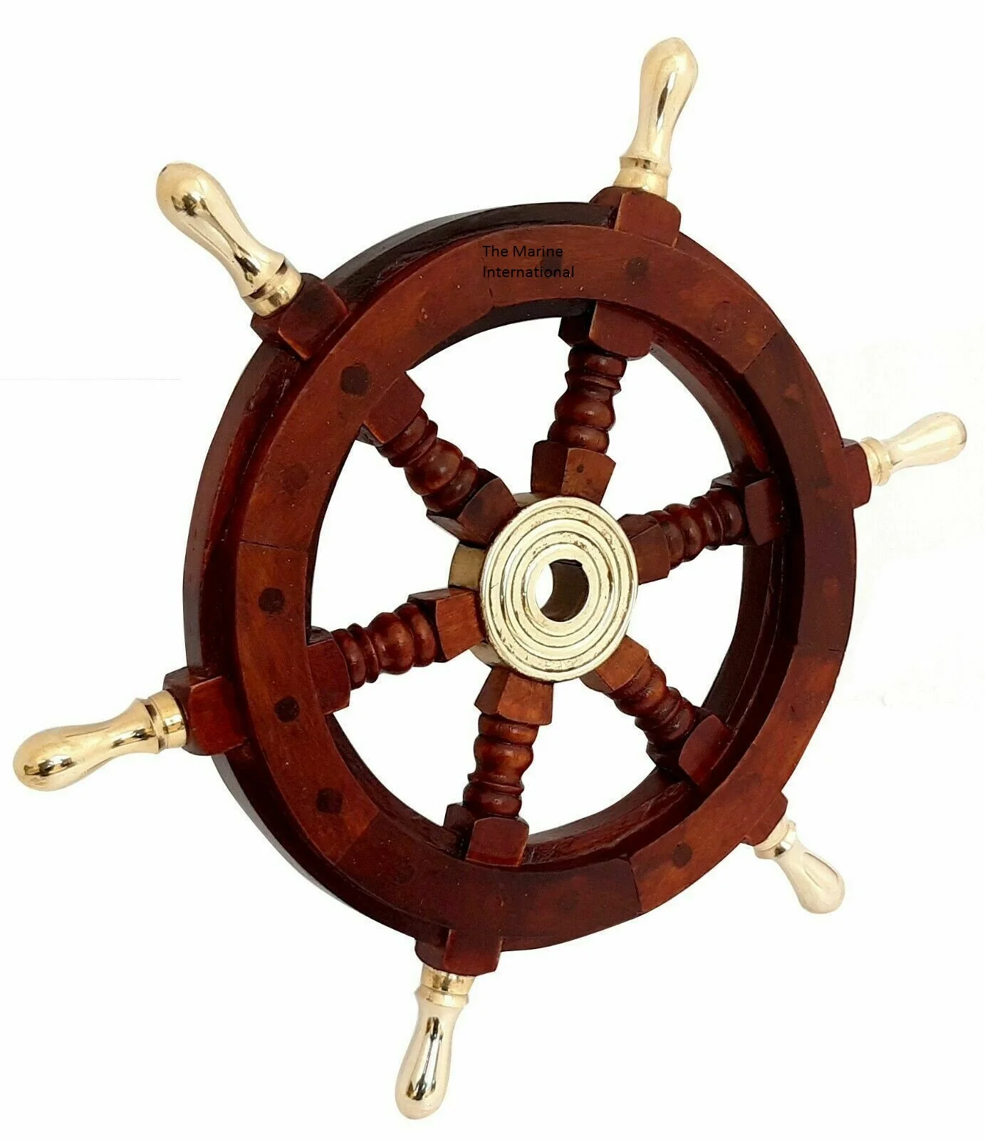 Ring and Handle Ship Wheel Marine Nautical Home Decor Boat Steering Brass and Wood with Brass Marine Vintage Style 12 Inch Teak