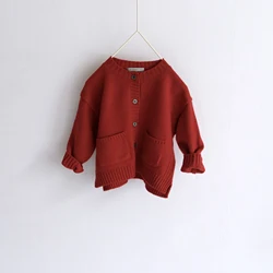 DE MARVI Baby Kids Cashmere Wool Knitted Cardigan Sweater with button Girls boys Clothing OEM Wholesale MADE IN KOREA