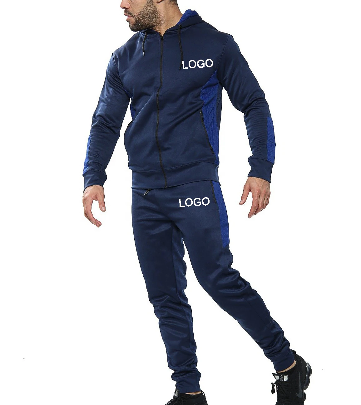 Wholesale OEM Fitted Sweat Suit Tracksuit Zipper Hooded Jogging Men Jogger Track Suit For Sale