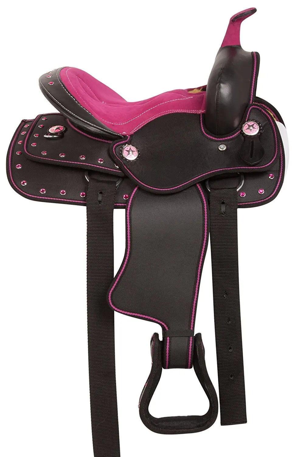 Premium Horse Western Synthetic Black & Pink  Corner With Pad Classic Design Western Synthetic Western Saddle