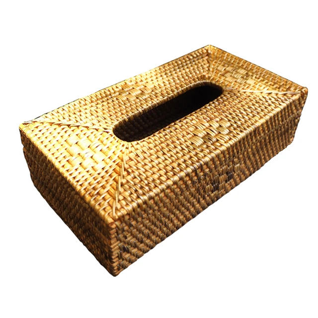 Wholesale Natural RattanTissue Box  Holder, Hand Woven Rattan Tissue Boxes