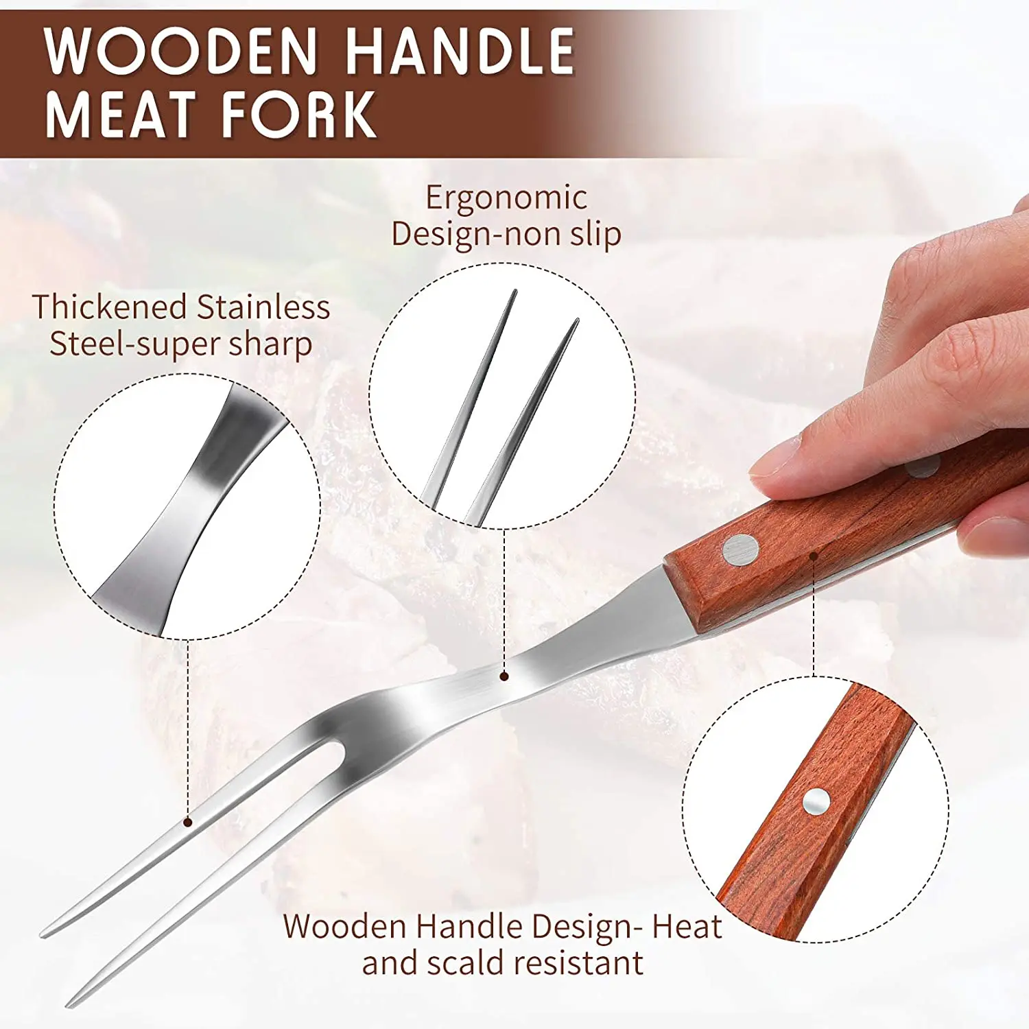 Professional Factory Telescopic BBQ Fork Marshmallow Roasting Sticks Barbecue Forks with Wooden Handle 31 to 81cm Stylish Bag
