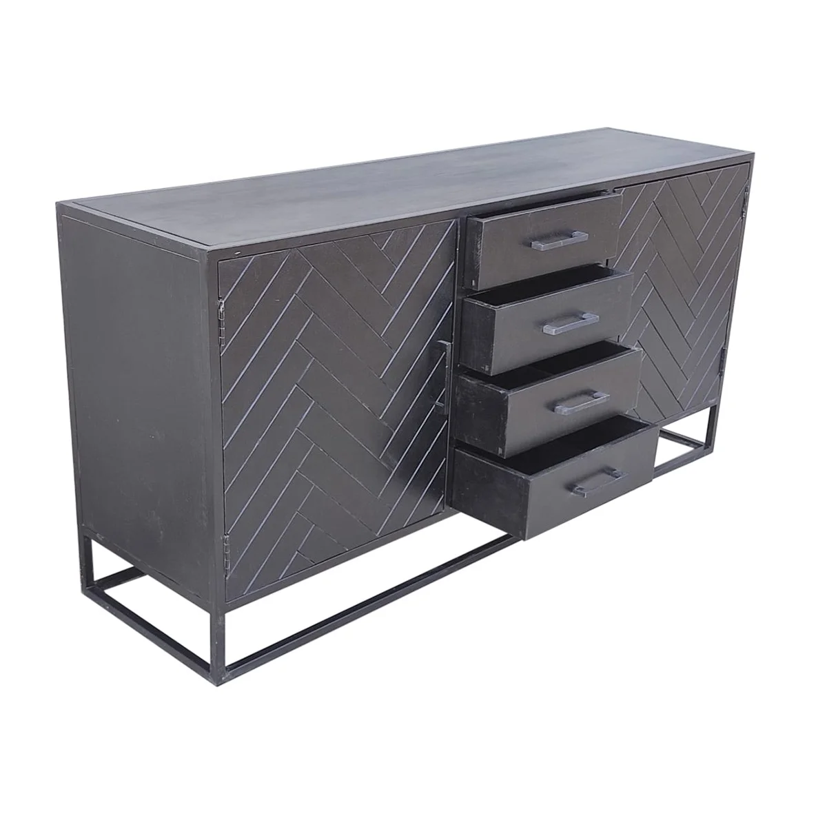 solid wood Industrial herringbone/fish bone sideboard dresser cabinet 2021 industrial buffet storage cabinet