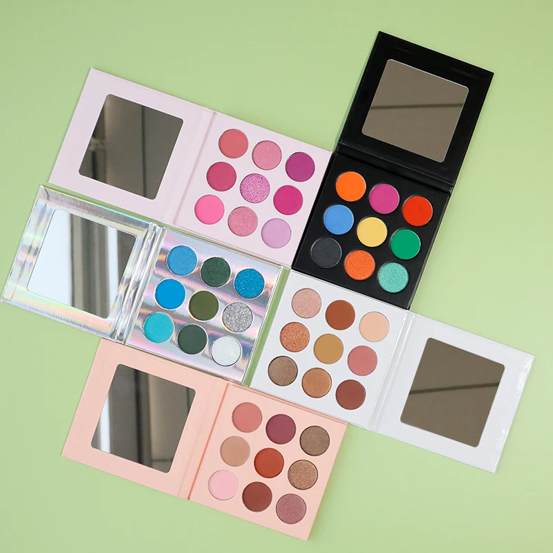 Make your own makeup glitter shimmer matte custom 9 color eyeshadow palette packaging private label