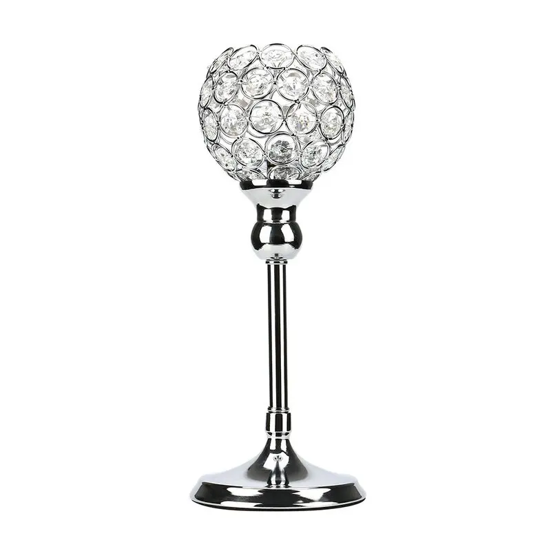KSN 10 Inch round Crystal T Light Holder Silver Steel & Beads Elegant Silver Candle Stand for Weddings & Decorations