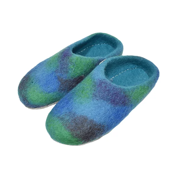 Felted Hand Made Slipper Tie Die Fair Made Shoes Style/ 100% Woolen Custom Wool GENUINE Leather Warm Slippers Happy Women NP