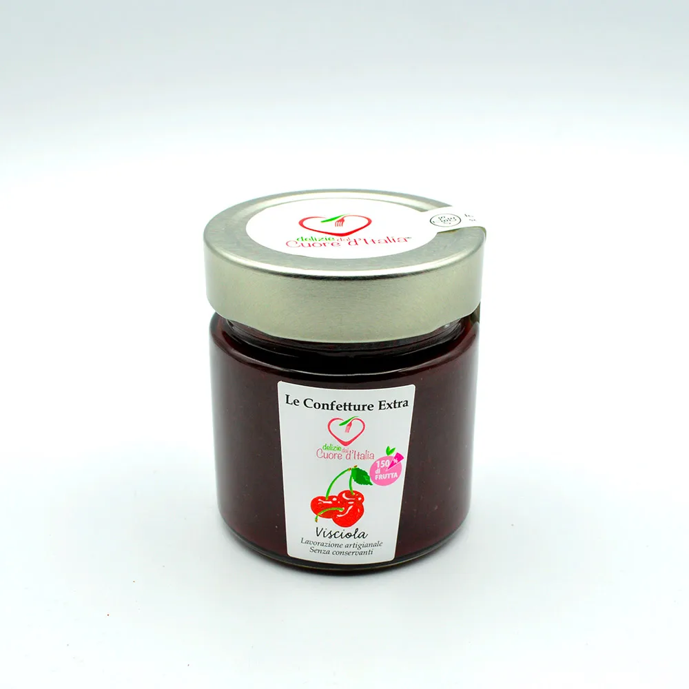 Банка для варенья Visciola (кислая вишня) ручной работы в Италии, 250 г, без консервантов для экспорта, без пектина, 150 г