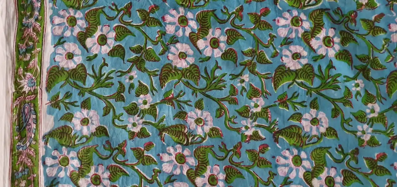 Fashionable Blue Beautiful Floral Print Cotton Dress Material Block Printed Fabric Dyed Indian Fabric Robe Fabric