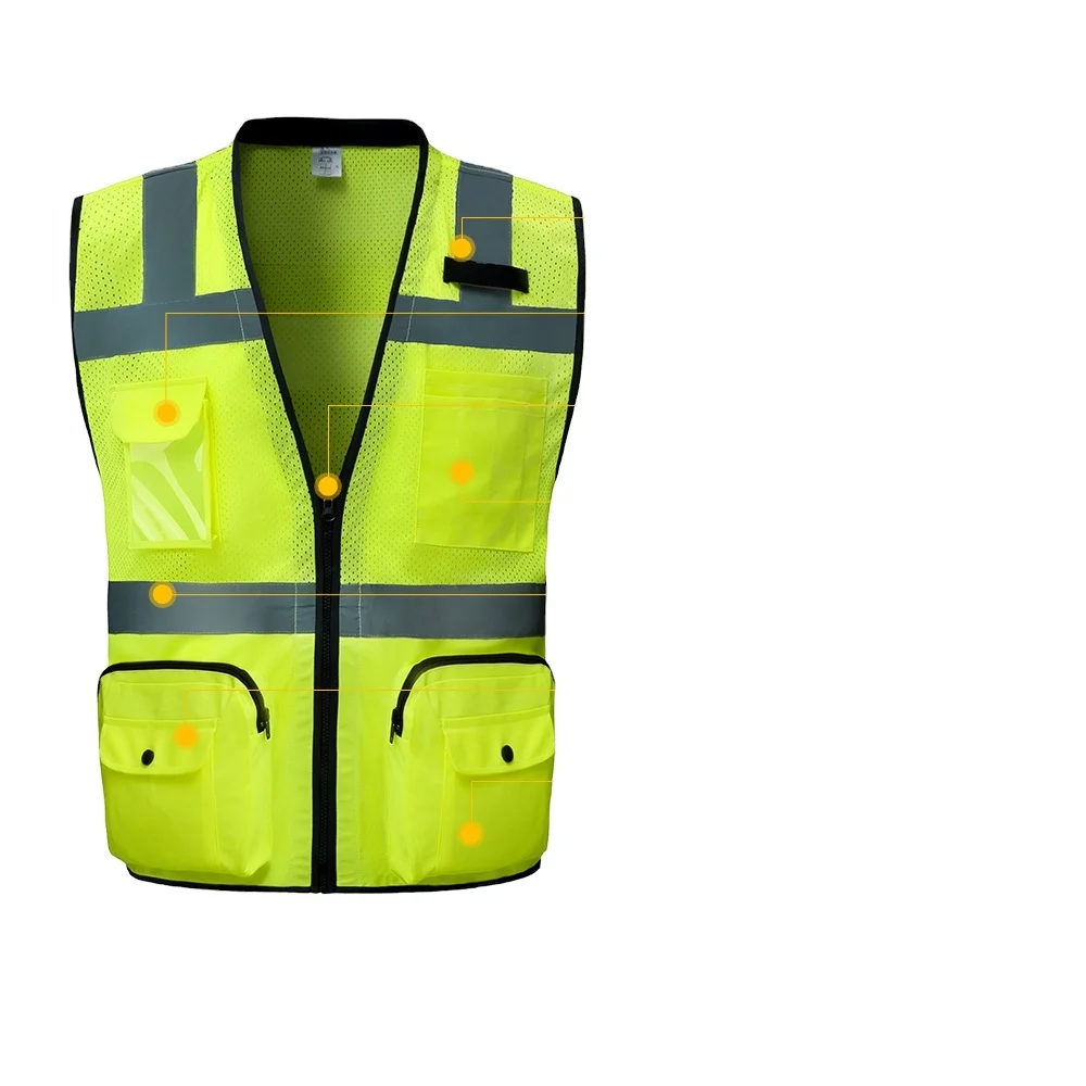 Wholesale Reflective Custom Logo safty vest safety with Pockets Class 2 High Visibility road Safety Vest