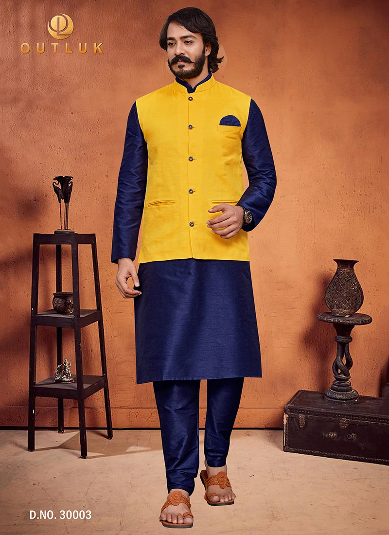 Outluk 30 Art Silk Party Wear kurta with juth silk jacket Mens Designer Collection