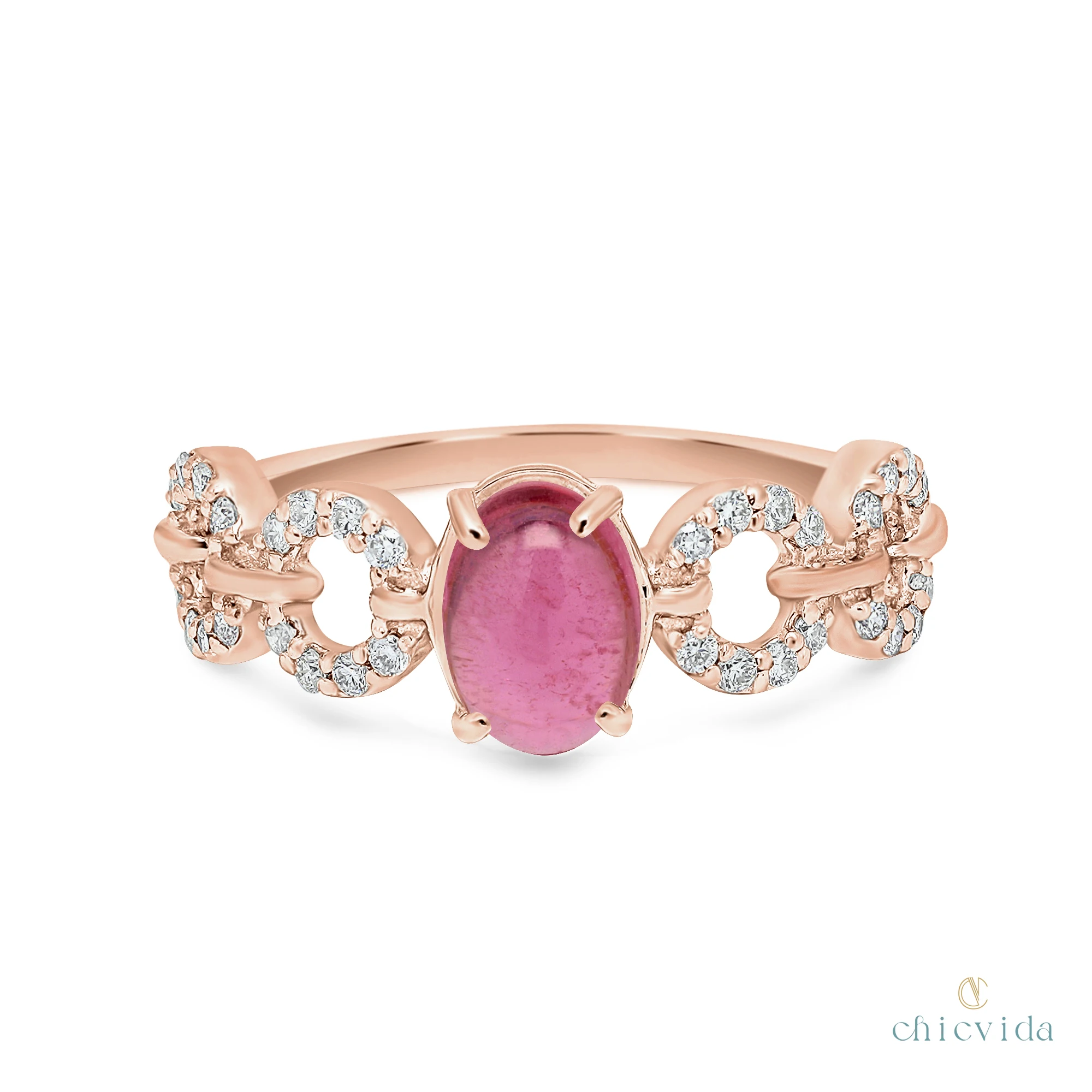 
Natural Pink Tourmaline Oval Gemstone Ring 14k Gold Tourmaline Ring 