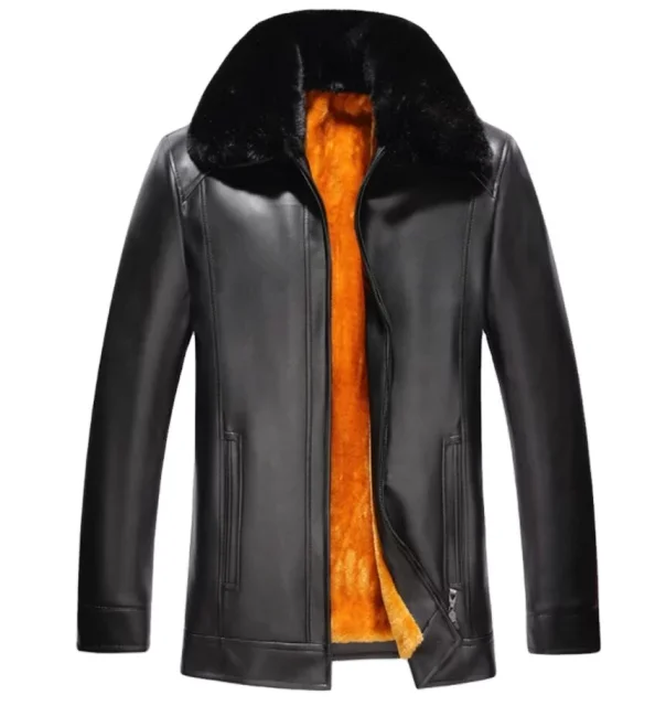 New Arrivals Faux Fur Men Winter Thickening Warm Jackets Turn Down Collar Black Brown Motorcycle Leather Jackets