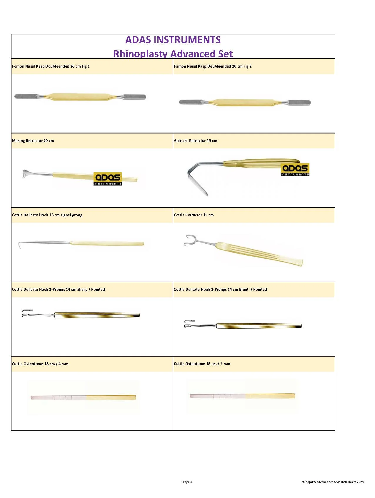 Rhinoplasty instruments Advance set for rhinoplasty nose job set