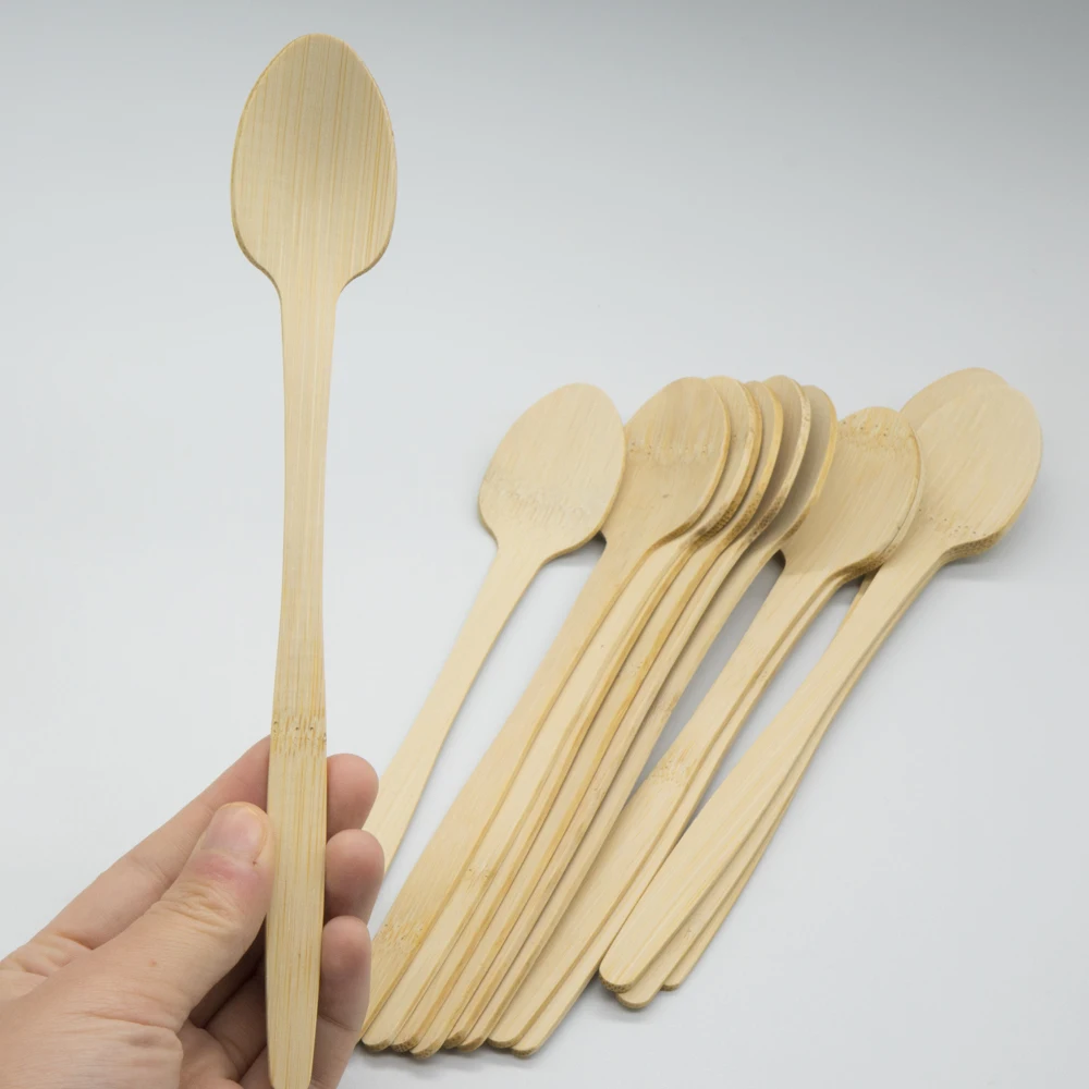 Wholesale individual pack natural bamboo spoon environmental bamboo disposable cutlery tableware biodegradable