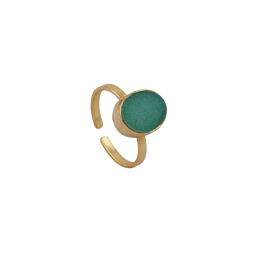 Green Peridot Gemstone Ring Gifts For Her Prong Ring Handmade Brass Band Gold Plated Adjustable Rings Jewelry Mode Joyas R-021