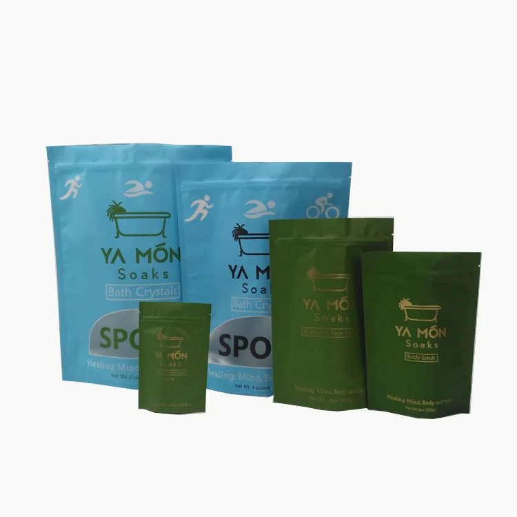 Free sample stand up ziplock bag for bath salts packaging the aluminium foil bag with tear notch for bath salts packaging