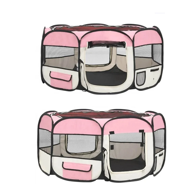 Large Mesh Pop up kennel cat dog playpen with Carrying Bag portable pet playpen 8 panel pet cage dog enclosure animal fence