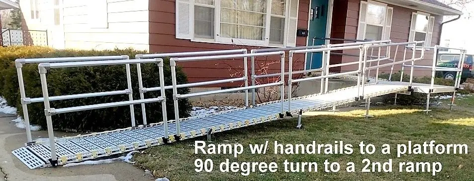 Revolutionary New Version Roll-A-Ramp Modular Ramp System 30 Inch Wide Two Sides Handrail Straight-End Structurally Strong