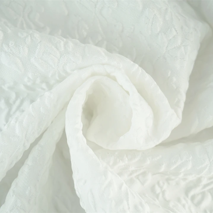 White foam micro stereo small leaf jacquard 100% pure polyester for evening dress fabric