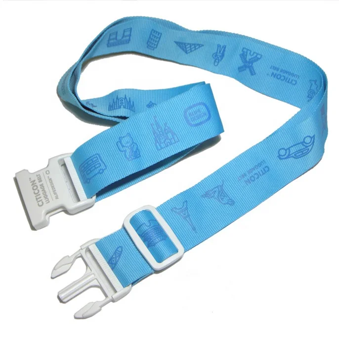 Customized high quality luggage belts silk printing logo with buckle print suitcase belts