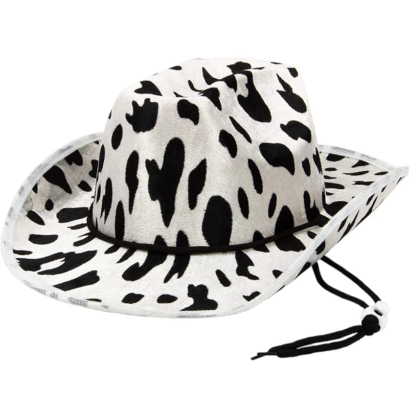 Haiwin Party Custom Wide Brim Cowboy Cowgirl Hat Wholesale Unisex Double-sided Cow Print Western Cowboy Hats