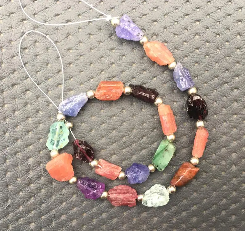 Genuine Quality 19 Piece Natural Multi Gemstone Full Drilled Colorful Untreated Rough Making Jewelry Wholesale