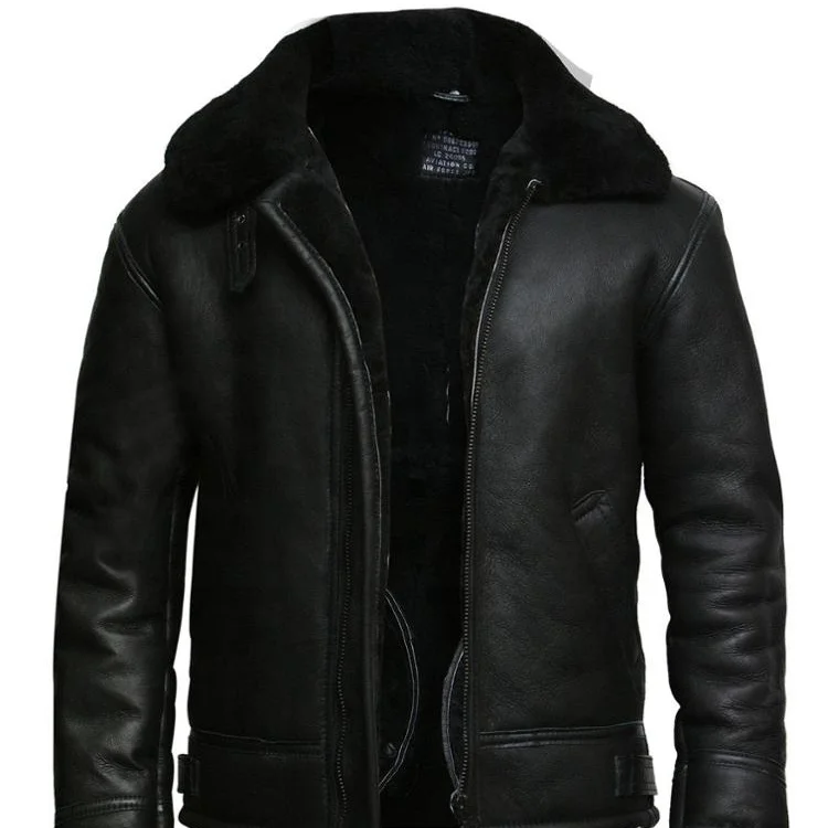 Proelite  Custom Fur Collar Sheepskin Leather Jacket