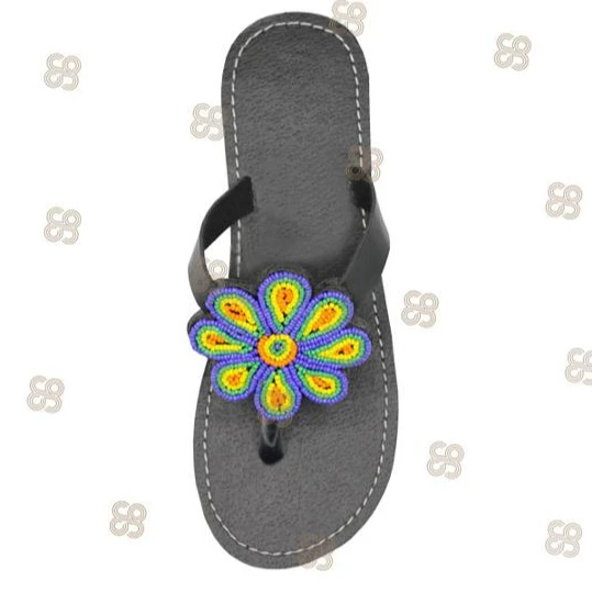 Maasai African Kenyan Beaded Sandals Vegan for Women PVC B3 Elastic Band Slides Floral Rubber Summer Women Shoes Flat with TH;24