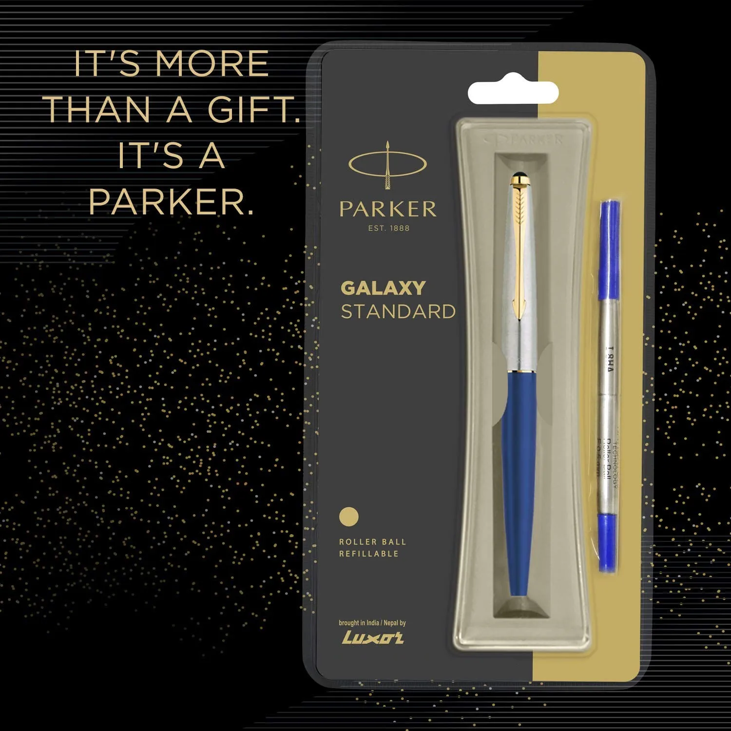  Шариковая ручка Parker galaxy стандартная Золотая отделка из нержавеющей стали голубая пластиковая Премиум parker с логотипом на
