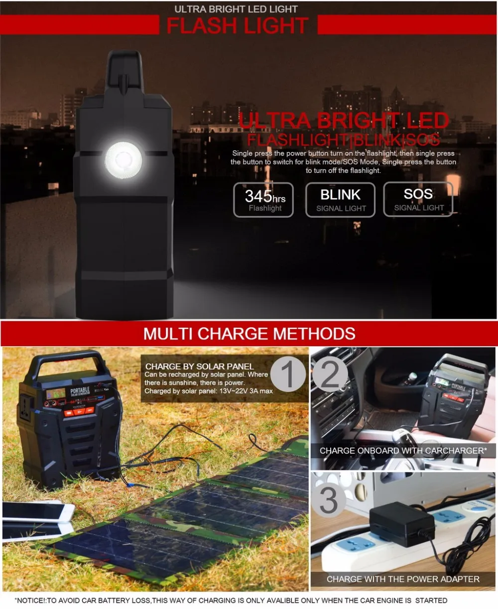 portable power station 278Wh Emergency Backup Lithium Battery 100W AC inverter Outlet Solar Generator for Outdoors