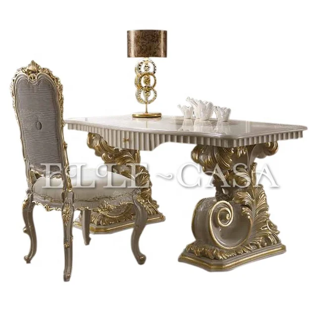 White Color Top Quality Carved Flowers Rustic Gold Office Table Work Table For