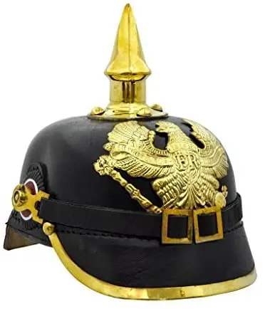 German Leather Helmet Pickelhaube Helm Prussian Garde Regiment WWI WWII Props Pickehauben Handmade brass