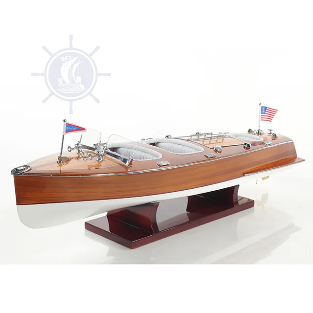 Chris Craft Triple Cockpit-Clearance Model Ship 62 cm Handcrafted Wooden Replica with Display Stand, Collectible, Decor, Gift, W