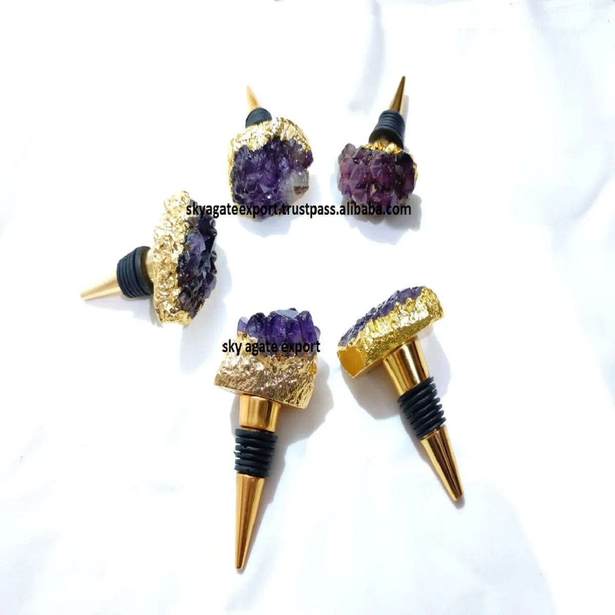 WHOLESALE NATURAL CRYSTAL AGATE SLICE  BOTTLE STOPPER : GEMSTONE AGATE SLICE  WINE BOTTLE STOPPER BUY FROM SKY AGATE EXPORT