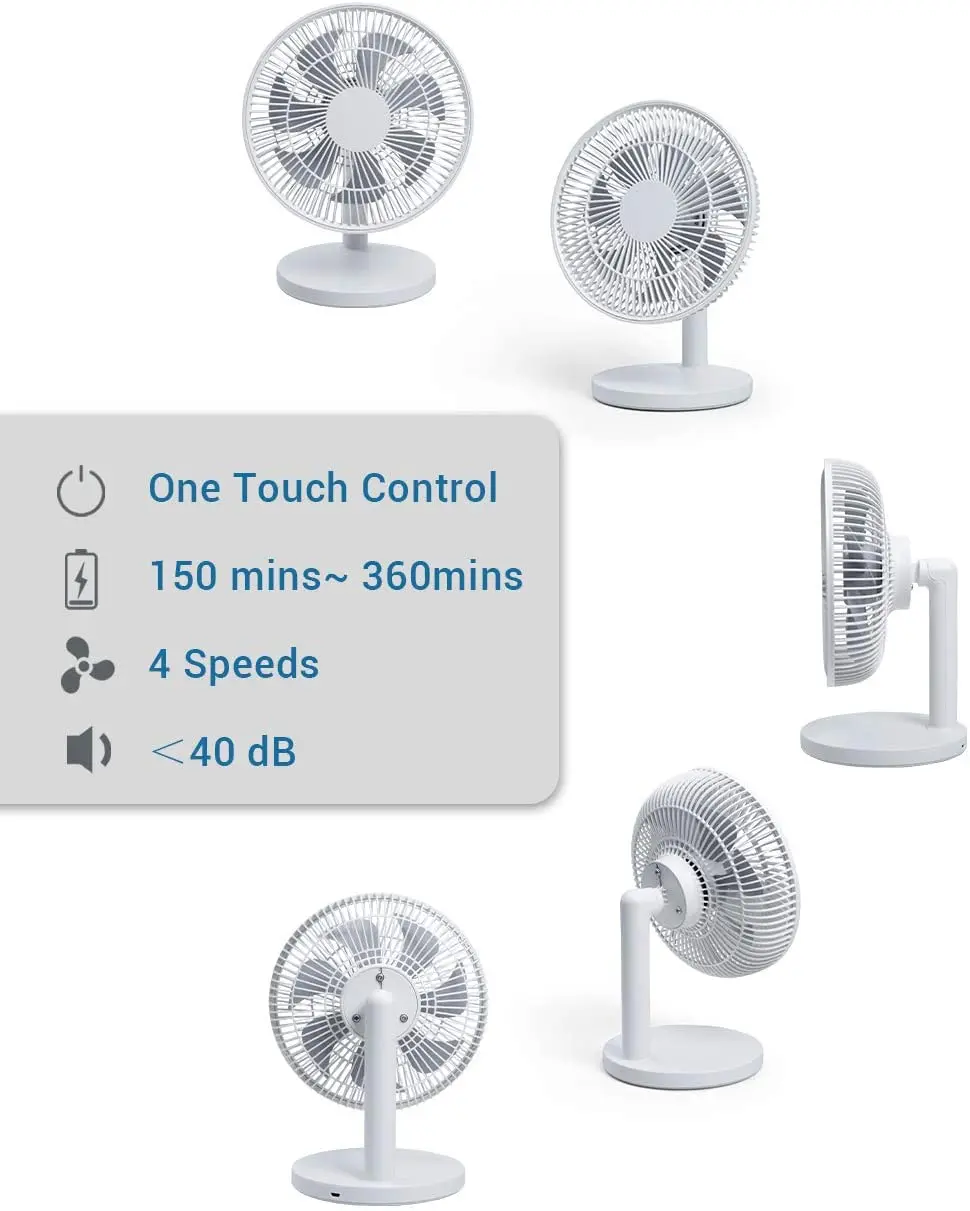 Desk Fan USB 8 Inch Portable Rechargeable Table Fan with 4 Speeds Ultra Quiet Mini Personal Bed Fans 1800mAh Battery Powered for