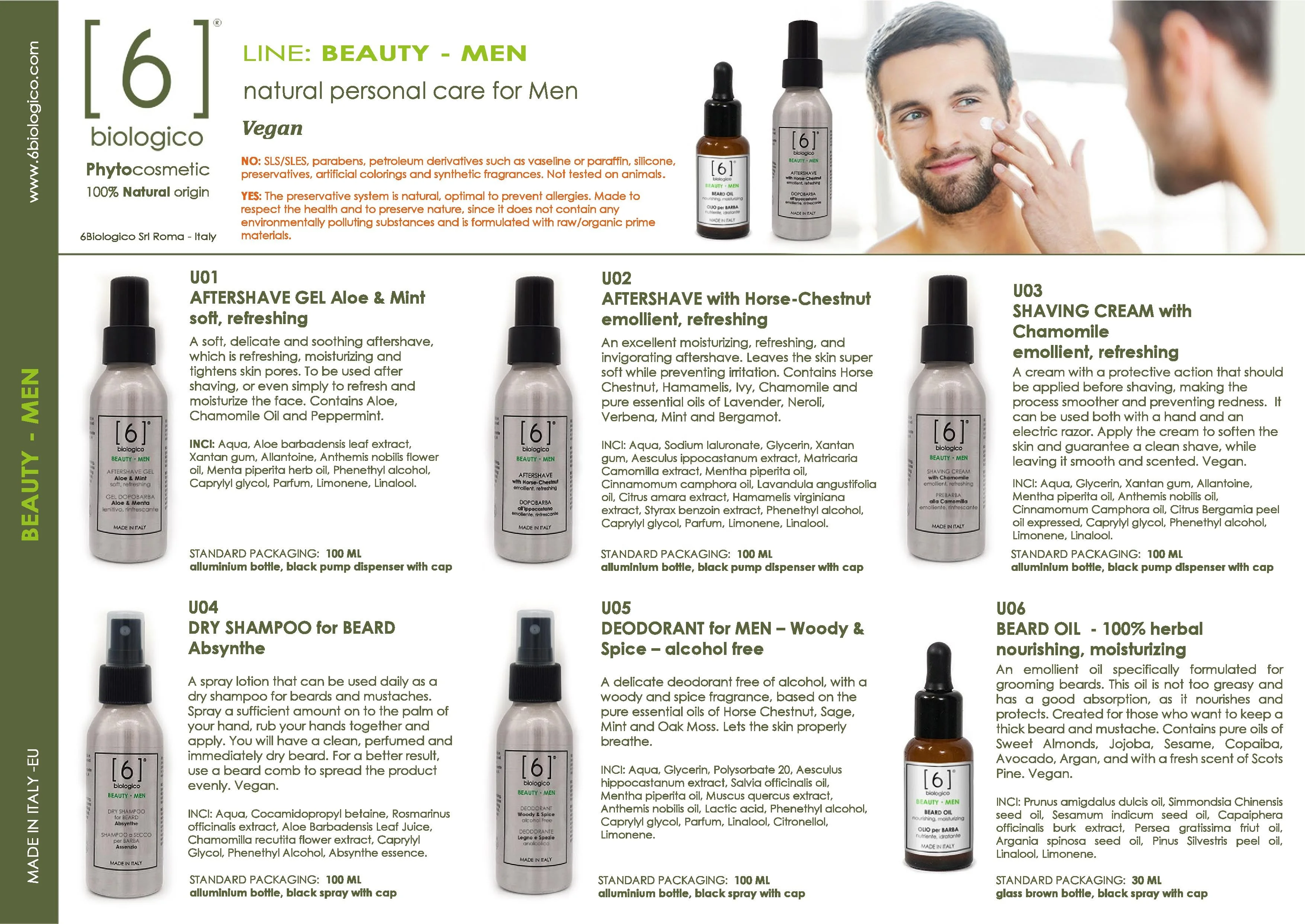 Luxury Cosmetic Creams and Lotions for Men - Full Line of Organic Products - Vegan - Made in Italy