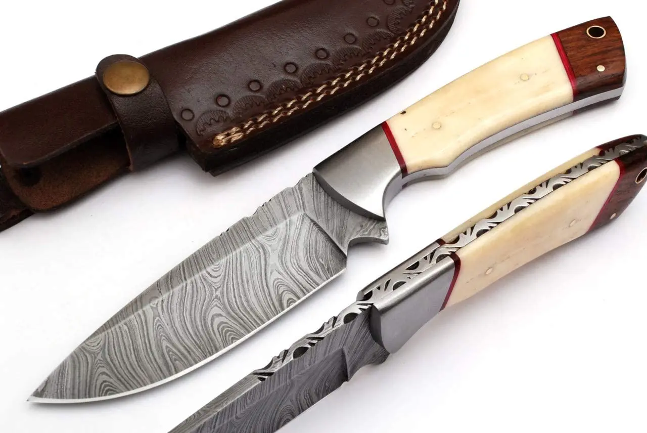 Hunting Knife Best Damascus Skinning for Hunting and Camping Knife with Leather Sheath UTILITY Knife Box OEM 2021 Damascus Steel