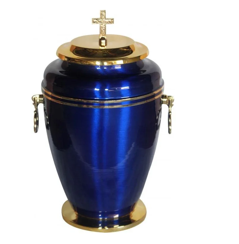stylish Iron Black Funeral Cremation Urn With Golden Cross