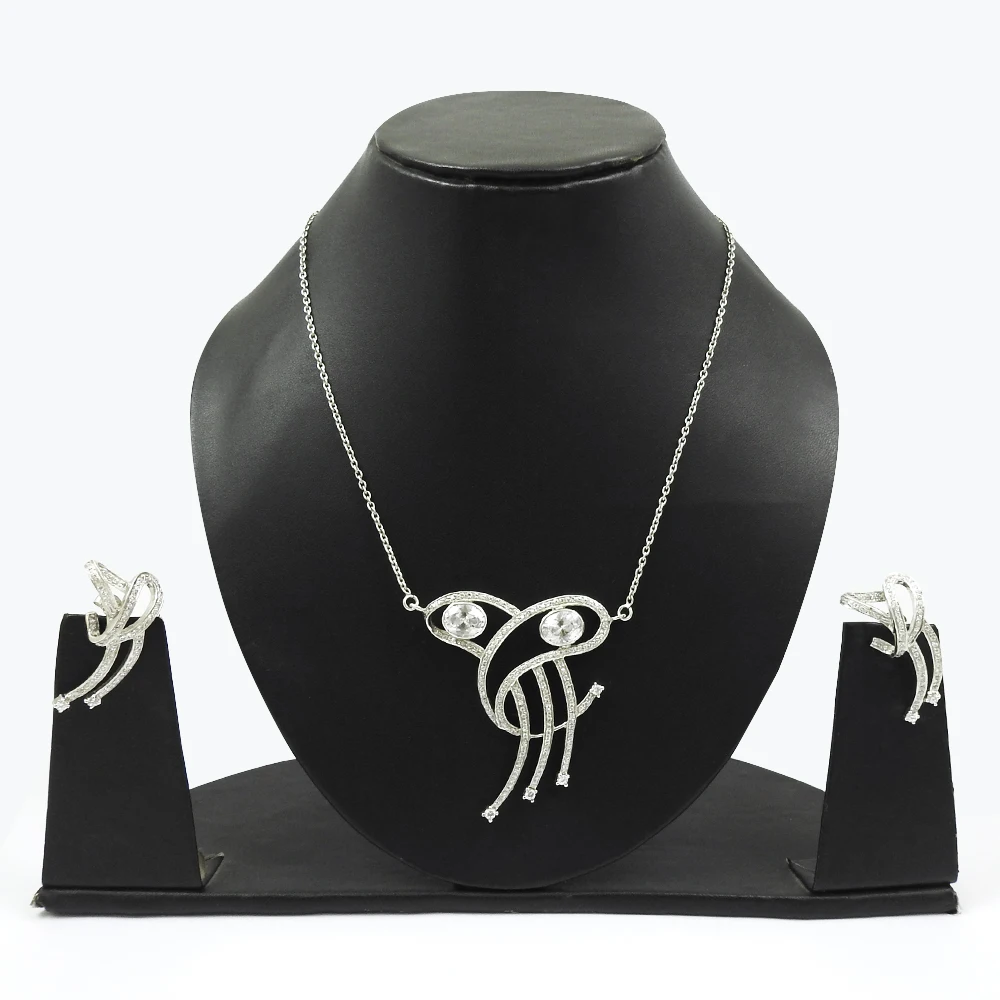 White CZ gemstone necklace earrings set girls fashion fine jewelry 925 sterling silver jewelry set manufacturer