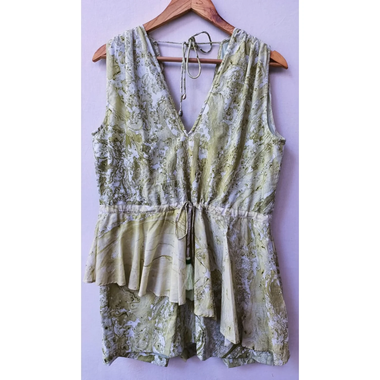 Trending New Designs Beautiful Marble Dye Printed Women Cotton Rompers Jumpsuits With Tassels Printed Cotton Women Jumpsuits