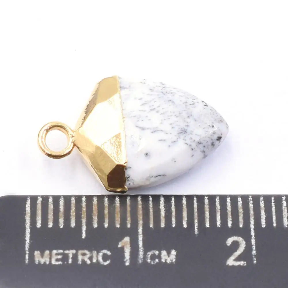 Dendritic Opal 17 To 19 MM With Bail Shield Shape Gold Plated Pendant Jewelry Making Handmade Findings