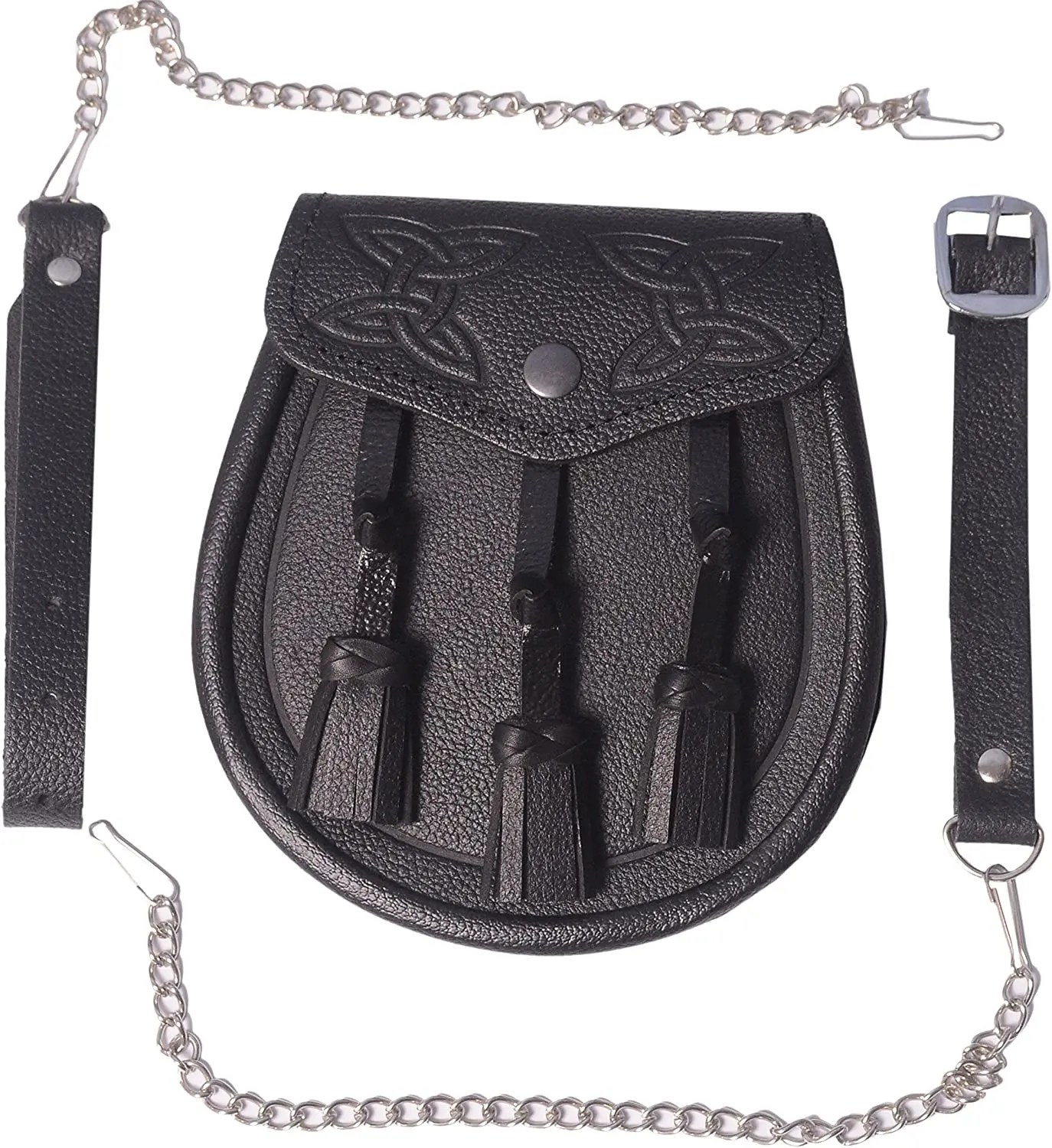 Leather 3 tassel Day wear Celtics Kilt Sporran w-Belt Hip Bag For Women Leather Black Studded Cow Leather bag