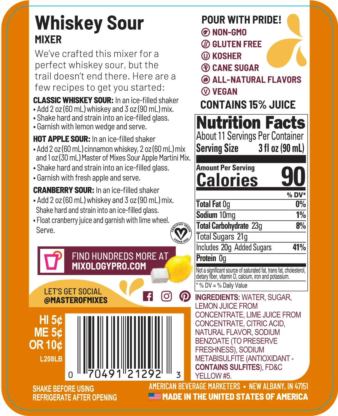  Мастер смесей виски кисло-1 литр готовые к использованию безалкогольных коктейль микс