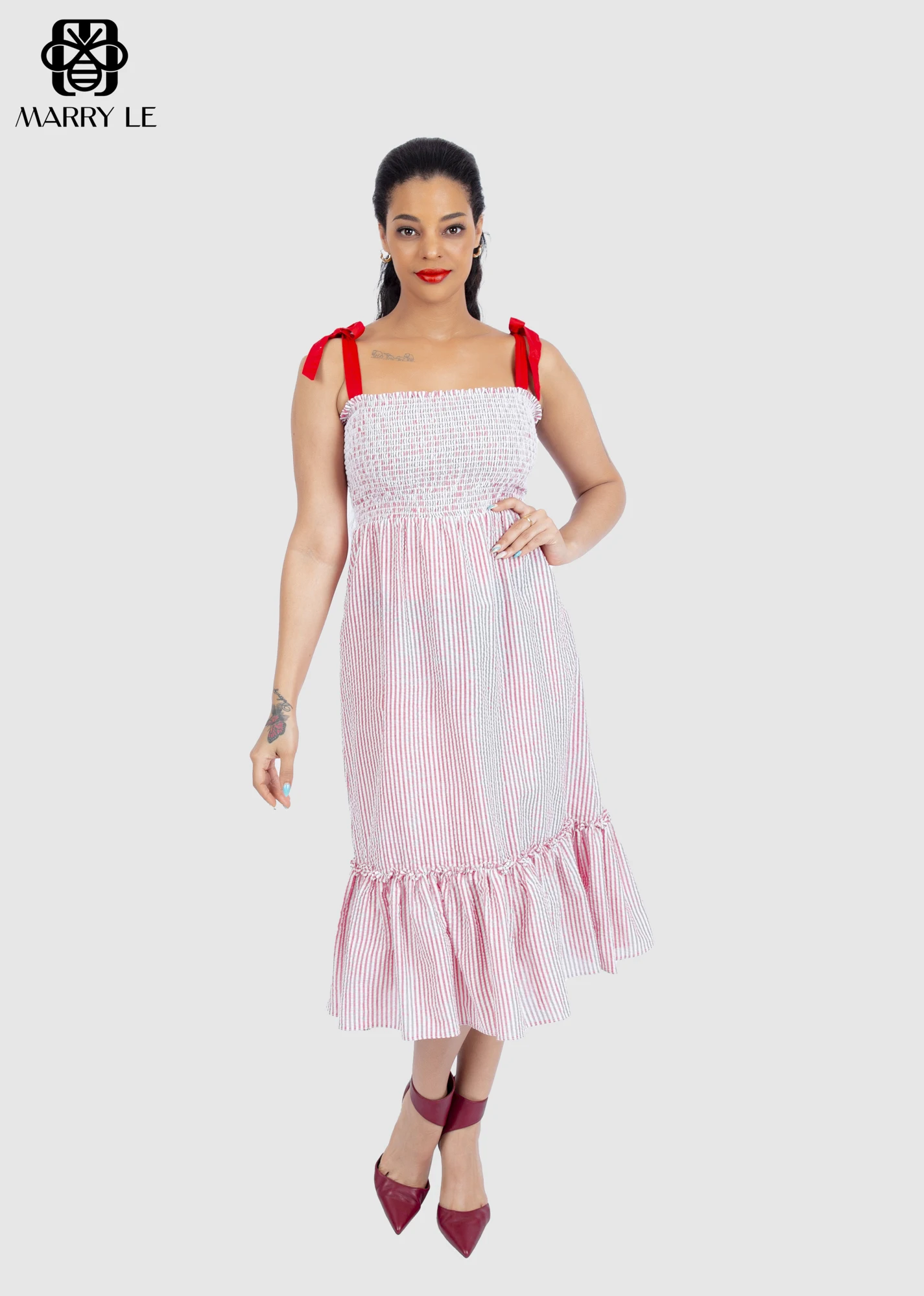 LOVELY RED STRAP DRESS FOR WOMEN street style clothing women wholesale women clothing OEM ODM Customized clothing - MD21