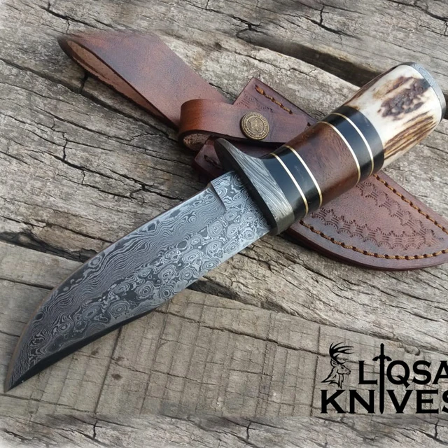 
Hunting Knife Custom Handmade Damascus Knife Hunting Survival Camping Utility Knife 