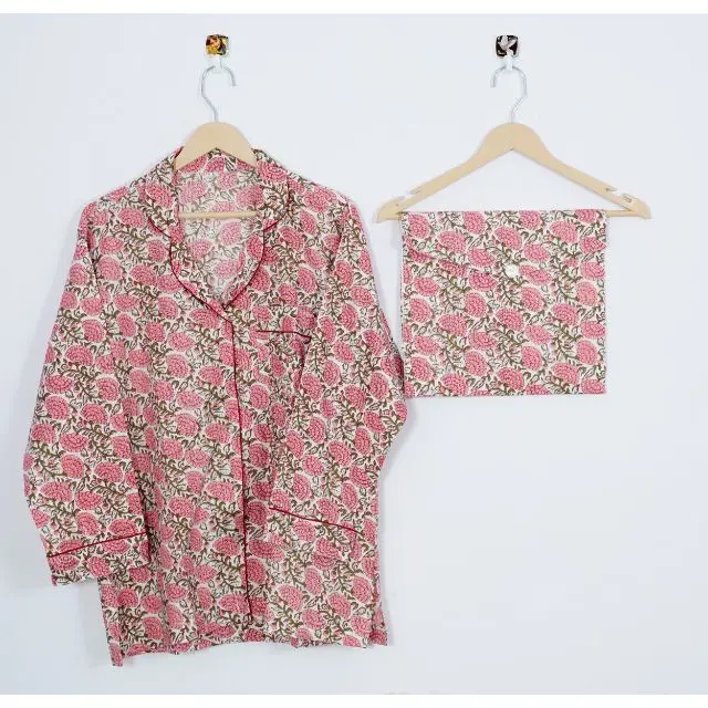 Indian Handmade Cotton Night Shut Women Pants Shirt Nightwear Pajama Set Floral printed cotton pyjama set Bridesmaid Gifts