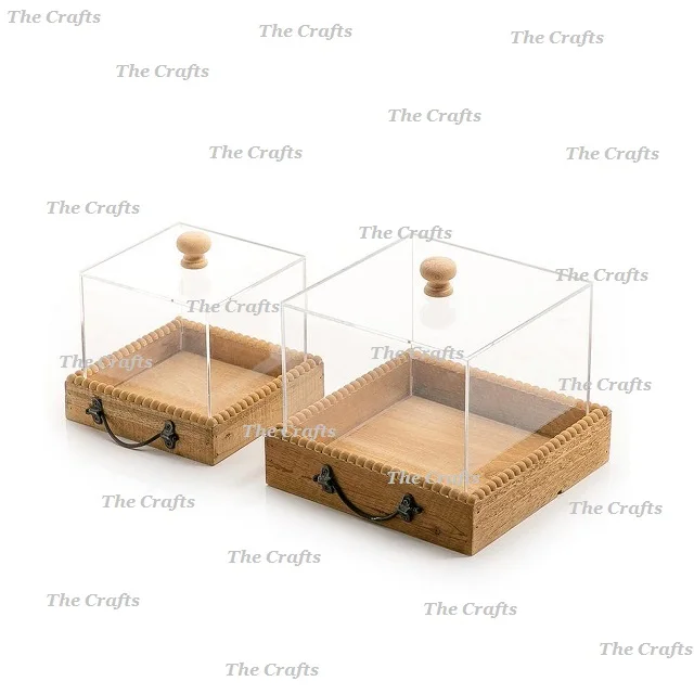 Rectangular Shape Wooden Serving Tray With Acrylic Cover Three Different Sizes Top Selling Serving Tray