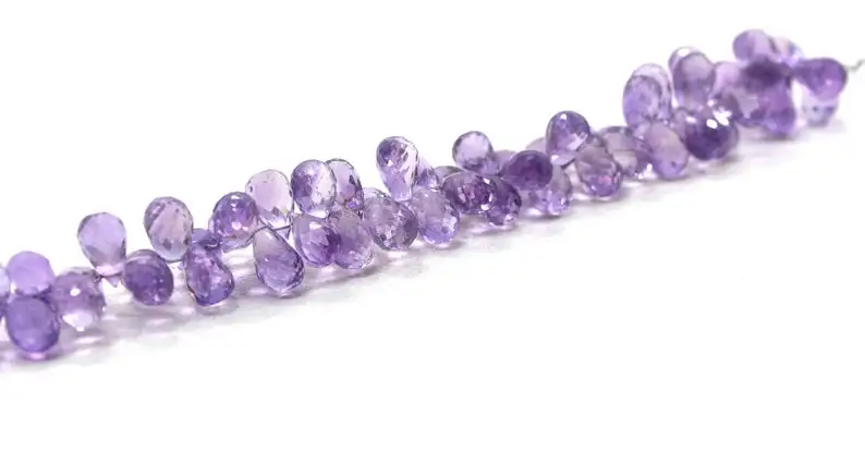 50 Piece Natural Pink Amethyst Gemstone Faceted Teardrop Shape Tiny Briolette Beads for Handmade Jewelry Making